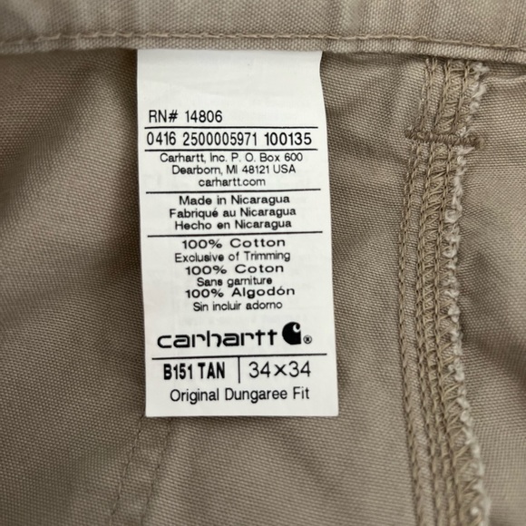 Carhartt Original Dungaree Fit Work Men’s Work Pant Size 34x34 - Picture 6 of 7
